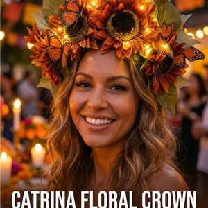 Floral Crown with Orange Sunflowers and Butterflies